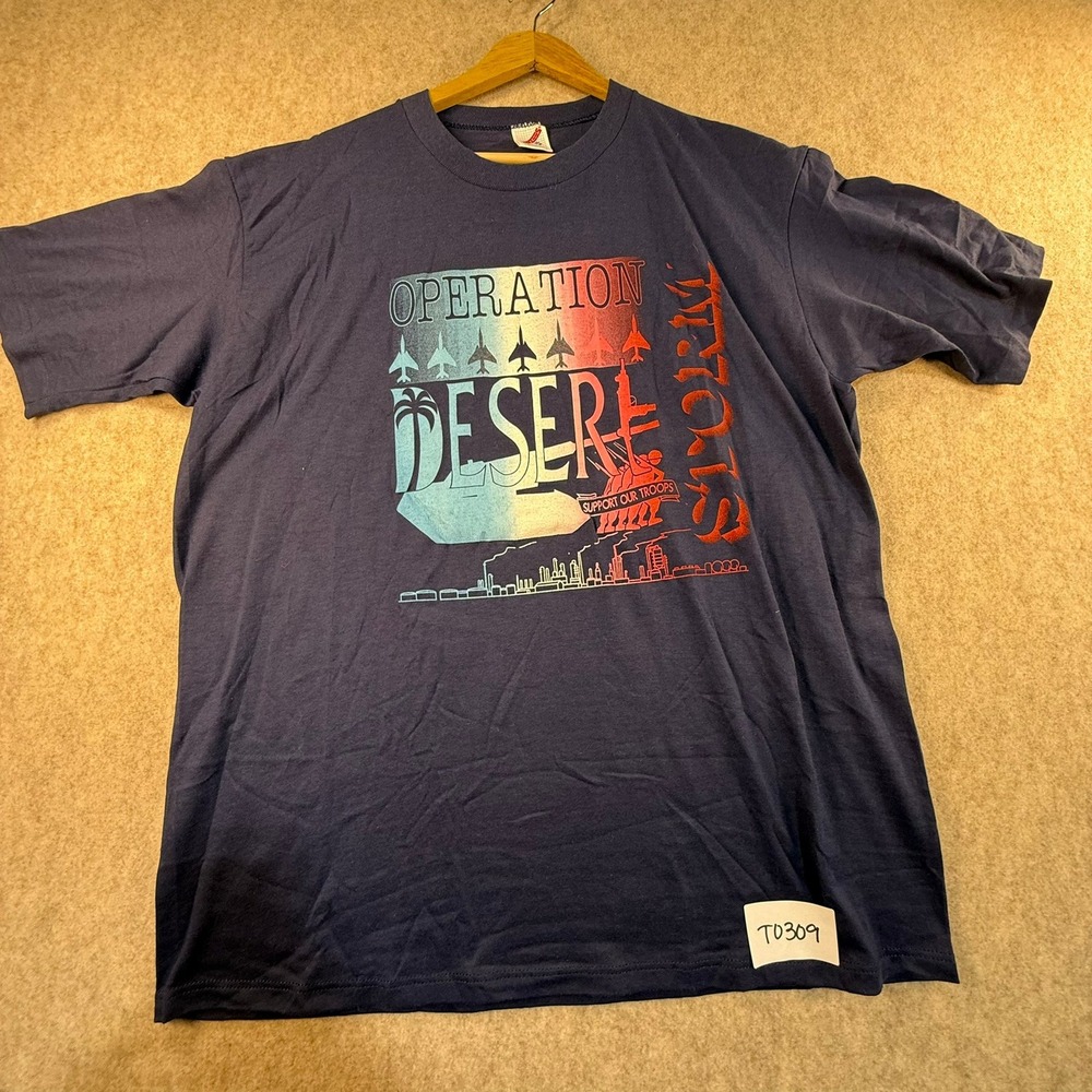 Vintage Jerzees Operation Desert Storm T Shirt‎ XL Navy Blue 90s Made in USA